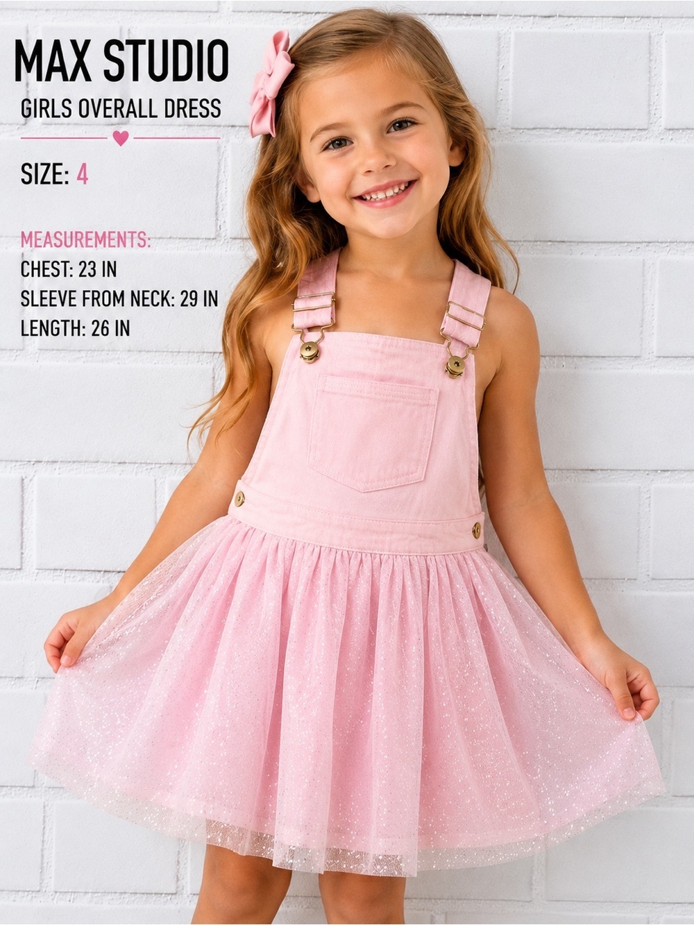 Max Studio Girls Pink Tulle Overall Dress Size 4 Sparkle Jumper